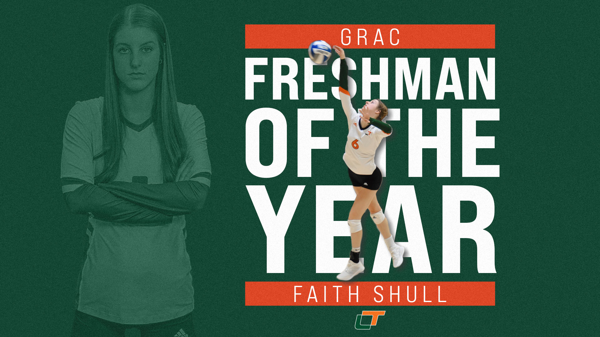 A graphic featuring photos of Faith Shull with the text GRAC Freshman of the Year